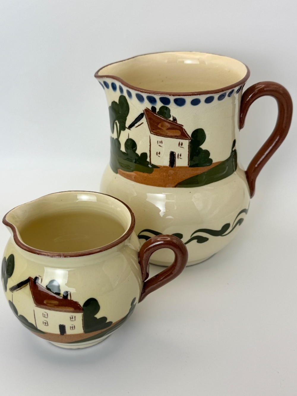 Watcombe Torquay MOTTOWARE Pitcher + Creamer Thomas Moore Fill Bumper Fair VTG